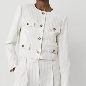 Ann Taylor White Pinstripe Cropped Button Jacket NWT